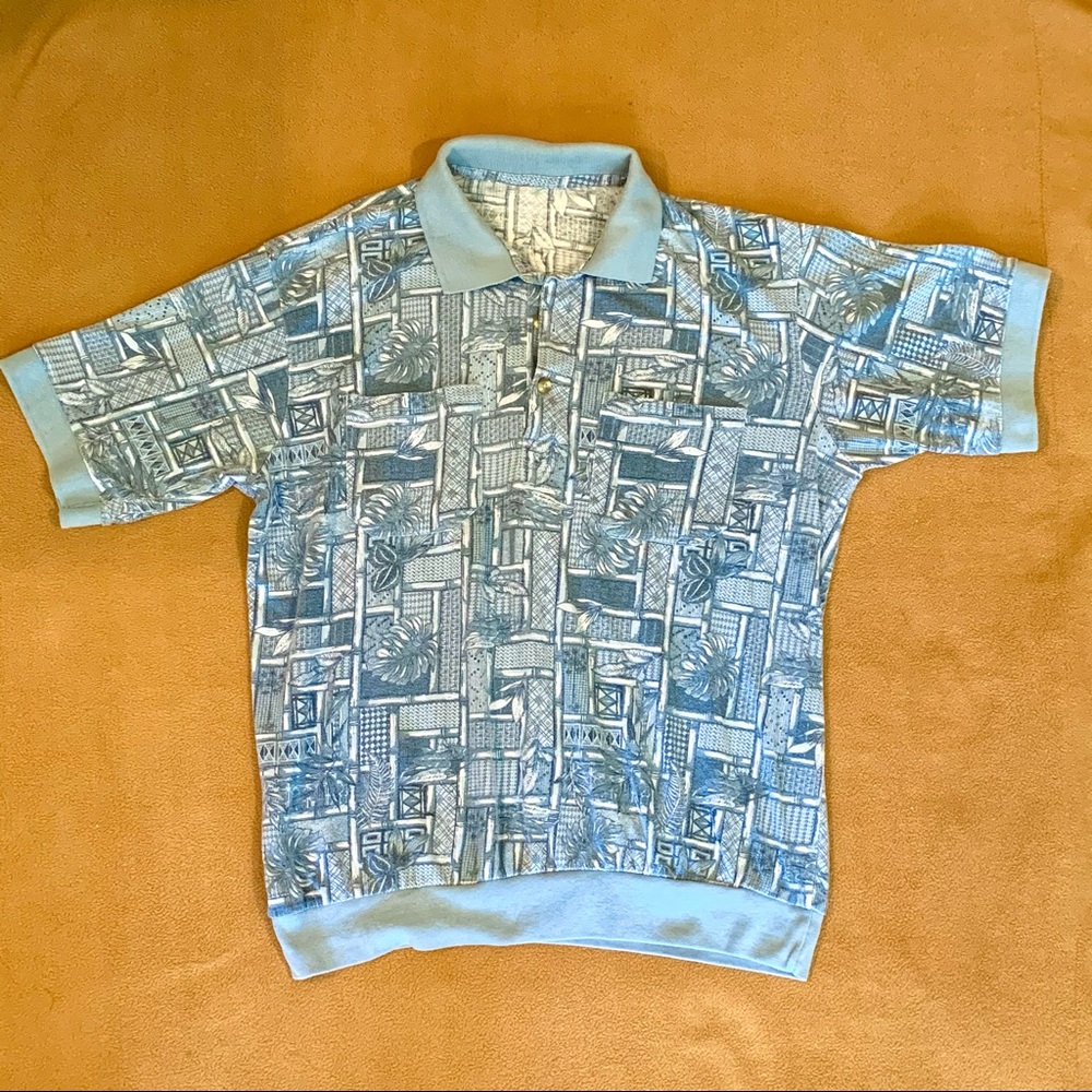 Baby blue tropical polo top